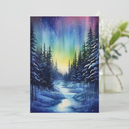 Aurora Borealis Winternacht Feestdagenkaart (Staand voorkant)
