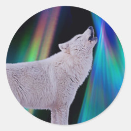 Aurora Borealis Wolf Song | RegenboogSticker Ronde Sticker