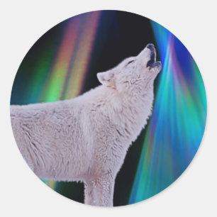 Aurora Borealis Wolf Song   RegenboogSticker Ronde Sticker