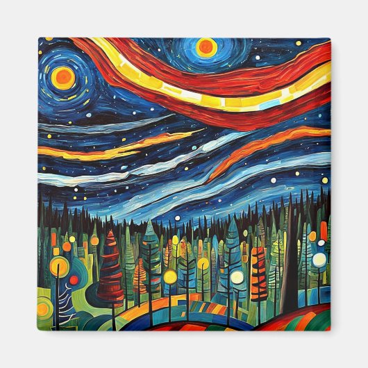 Aurora boven bos magneet (Voorkant)