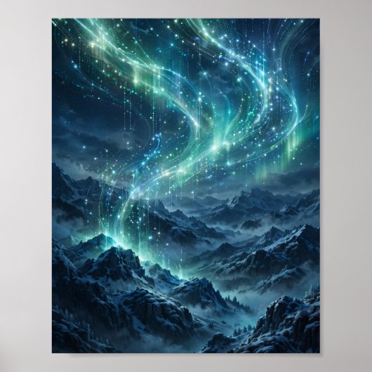 Aurora Code — Noorderlicht Digitale Hemelkunst Poster (Voorkant)