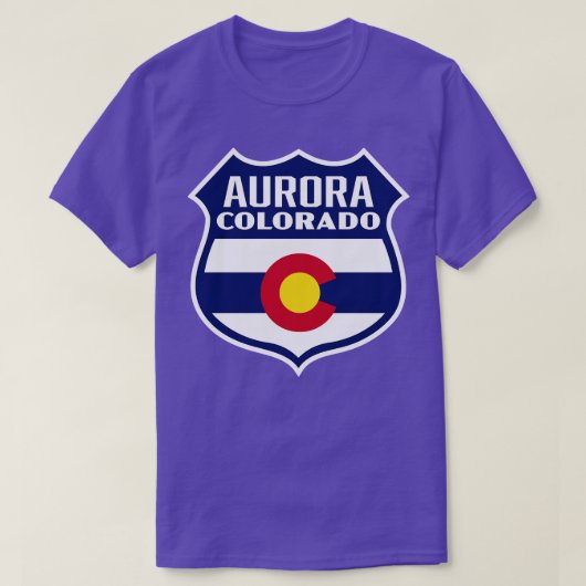 Aurora Colorado Retro Flag Shield Blauw T-shirt (Design voorkant)