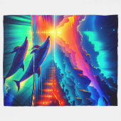 "Aurora Dolphin Sunset - Levendige oceaankunst" Fleece Deken (Voorkant (Horizontaal))