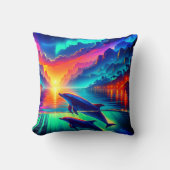 "Aurora Dolphin Sunset - Levendige oceaankunst" Kussen (Voorkant)