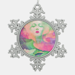 Aurora door Clive Henry kleurrijk roze Tin Sneeuwvlok Ornament