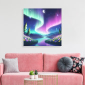 Aurora Dromen: Stromende Rivier en Bloemveld Canvas Afdruk (Insitu (Woonkamer))