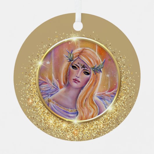 Aurora engel met gouden sprankelende kunst van Ren Metalen Ornament (Voorkant)