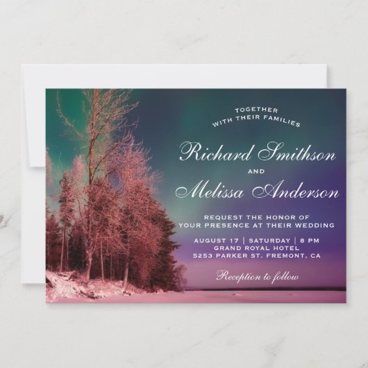 Aurora Forest Northern Lights Wedding Invitation Kaart (Voorkant)
