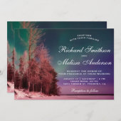 Aurora Forest Northern Lights Wedding Invitation Kaart (Voorkant / Achterkant)