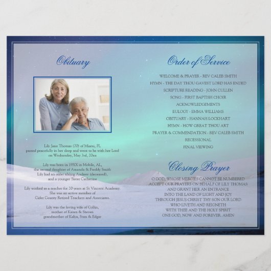 Aurora Funeral Program Memorial Ceremony Programme Flyer (Achterkant)