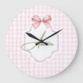 Aurora Gepersonaliseerde Roze Bow & Gingham Print Grote Klok (Voorkant)