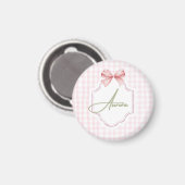 Aurora Gepersonaliseerde Roze Bow & Gingham Print Magneet (Voorkant / Achterkant)
