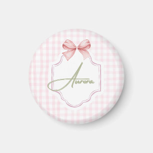 Aurora Gepersonaliseerde Roze Bow & Gingham Print Magneet