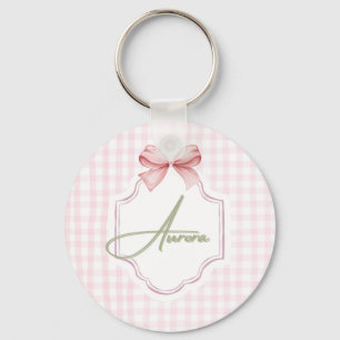 Aurora Gepersonaliseerde Roze Bow & Gingham Print Sleutelhanger