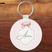 Aurora Gepersonaliseerde Roze Bow & Gingham Print Sleutelhanger (Voorkant)