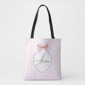 Aurora Gepersonaliseerde Roze Bow & Gingham Print Tote Bag (Voorkant)