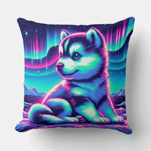 Aurora Glow Husky Pup Kussen (Voorkant)