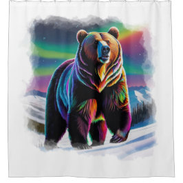 Aurora & Grizzly Beer Wildlife Design Douchegordijn