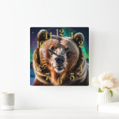 Aurora & Grizzly Beer Wildlife Design Vierkante Klok (Huis)