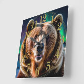 Aurora & Grizzly Beer Wildlife Design Vierkante Klok (Hoek)