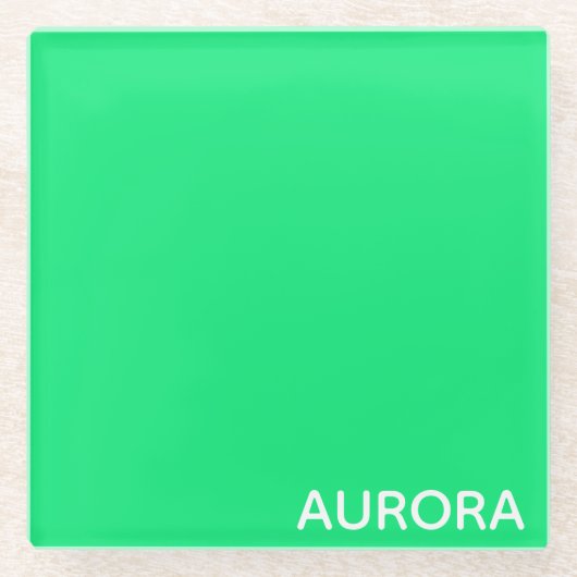 Aurora groene kleurnaam glazen onderzetter (Voorkant)