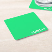 Aurora groene kleurnaam kartonnen onderzetters (Schuin)