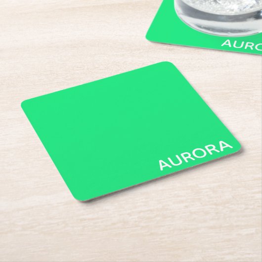 Aurora groene kleurnaam kartonnen onderzetters (Schuin)