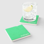 Aurora groene kleurnaam stenen onderzetter (Zijkant)