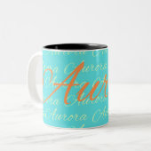 Aurora Herhalende Naam Patroon Tweekleurige Koffiemok (Voorkant links)