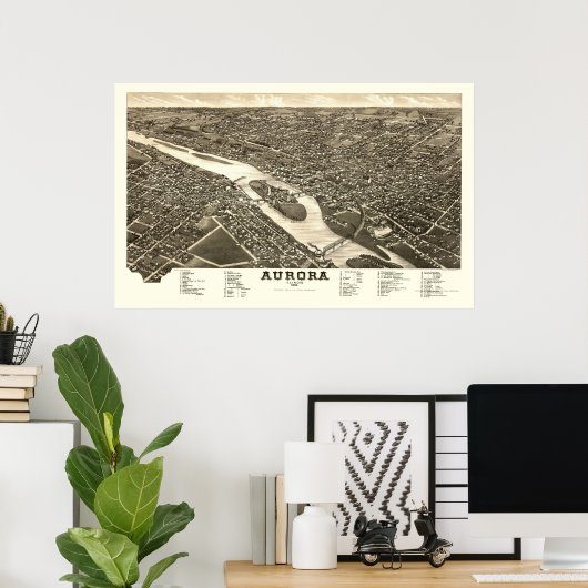 Aurora, IL Panorama - 1882 Poster (Thuiskantoor)