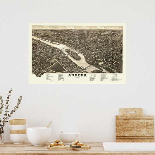 Aurora, IL Panorama - 1882 Poster (Keuken)