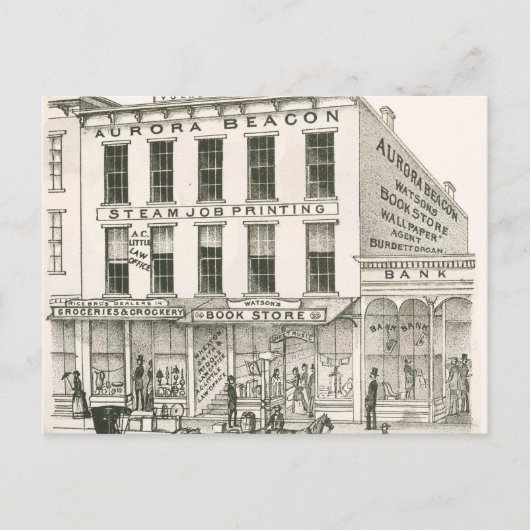 Aurora Illinois Aurora Beacon News 1871 Stone Lith Briefkaart (Voorkant)
