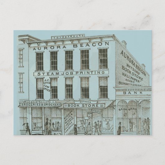 Aurora Illinois Aurora Beacon News 1871 Stone Lith Briefkaart (Voorkant)