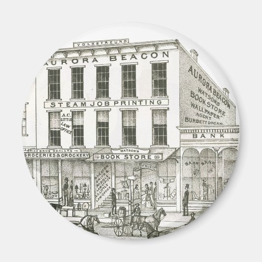 Aurora Illinois Aurora Beacon News 1871 Stone Lith Magneet (Voorkant)