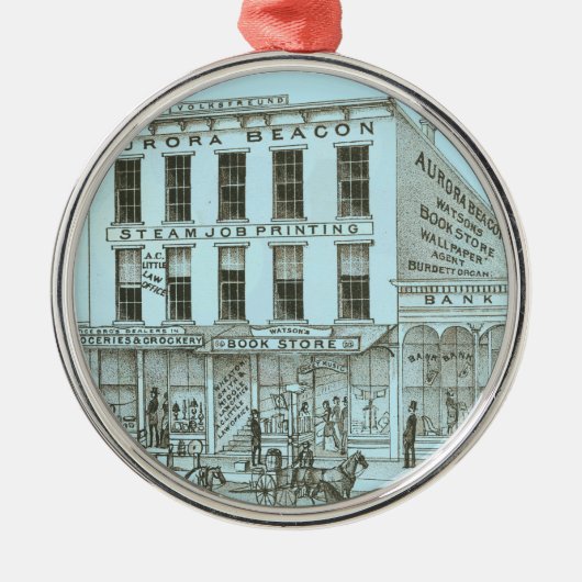 Aurora Illinois Aurora Beacon News 1871 Stone Lith Metalen Ornament (Voorkant)