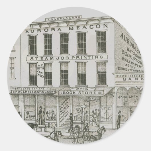 Aurora Illinois Aurora Beacon News 1871 Stone Lith Ronde Sticker (Voorkant)