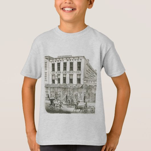 Aurora Illinois Aurora Beacon News 1871 Stone Lith T-shirt (Voorkant)