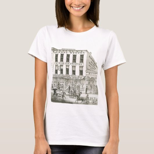 Aurora Illinois Aurora Beacon News 1871 Stone Lith T-shirt (Voorkant)