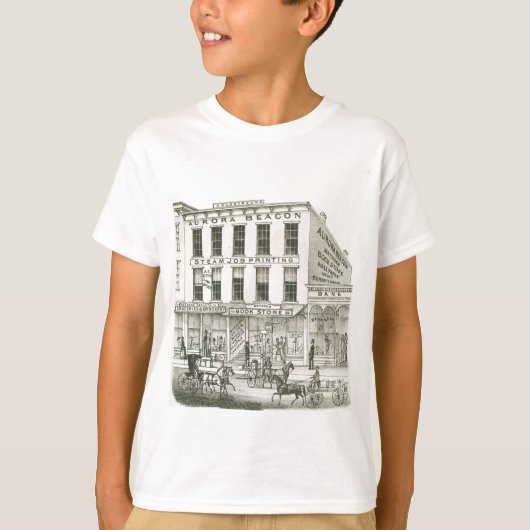 Aurora Illinois Aurora Beacon News 1871 Stone Lith T-shirt (Voorkant)