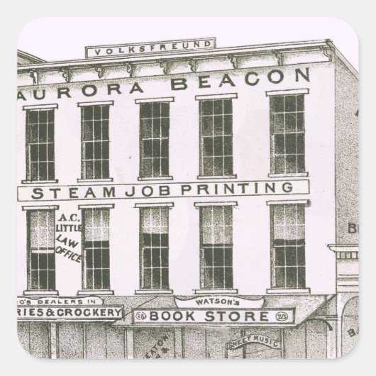 Aurora Illinois Aurora Beacon News 1871 Stone Lith Vierkante Sticker (Voorkant)