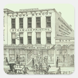 Aurora Illinois Aurora Beacon News 1871 Stone Lith Vierkante Sticker