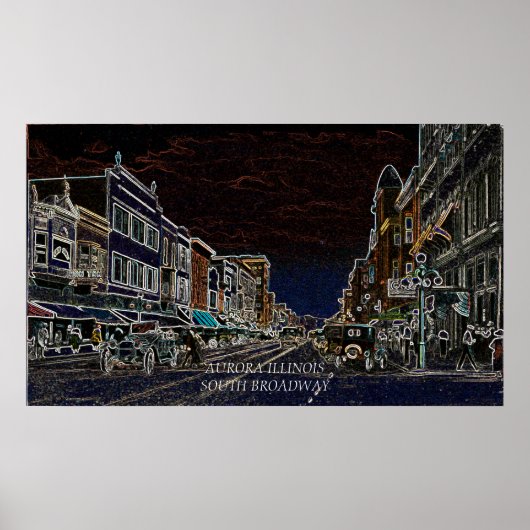 Aurora Illinois South Broadway Neon Art 1920 Poster (Voorkant)