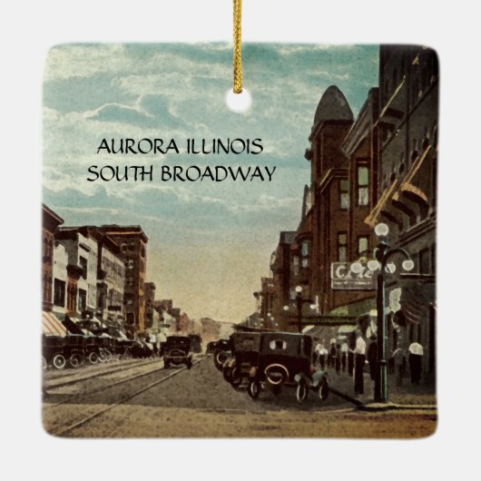 Aurora Illinois South Broadway WATERVERF Art 1920 Keramisch Ornament (Achterkant)