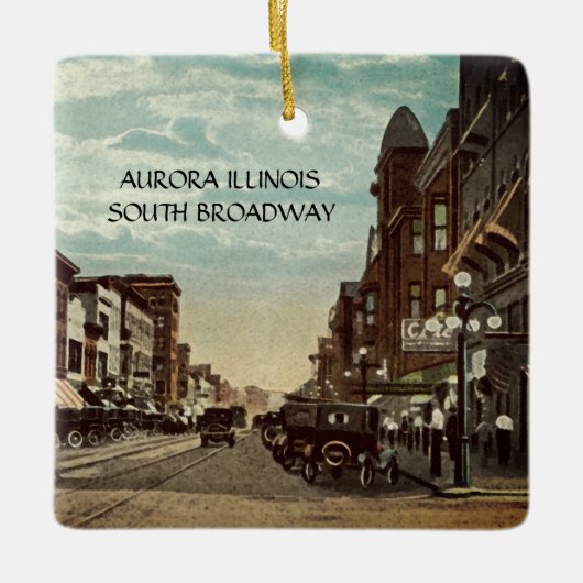 Aurora Illinois South Broadway WATERVERF Art 1920 Keramisch Ornament (Voorkant)