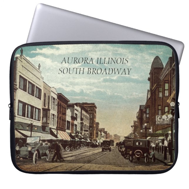 Aurora Illinois South Broadway WATERVERF Art 1920 Laptop Sleeve (Voorkant)