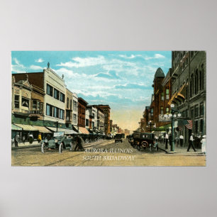 Aurora Illinois South Broadway WATERVERF Art 1920 Poster