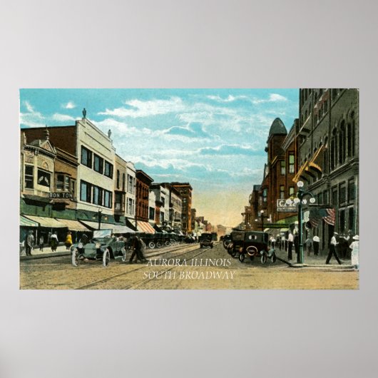 Aurora Illinois South Broadway WATERVERF Art 1920 Poster (Voorkant)