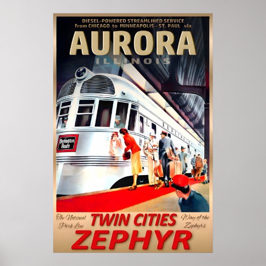 Aurora Illinois Twin Cities Zephyr Burlington Poster (Voorkant)