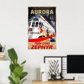 Aurora Illinois Twin Cities Zephyr Burlington Poster (Thuiskantoor)