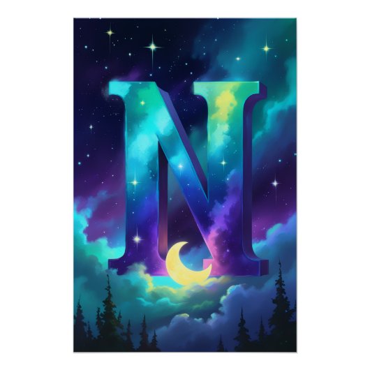 Aurora Letter N Poster | Kunst van het Noorderlich (Voorkant)